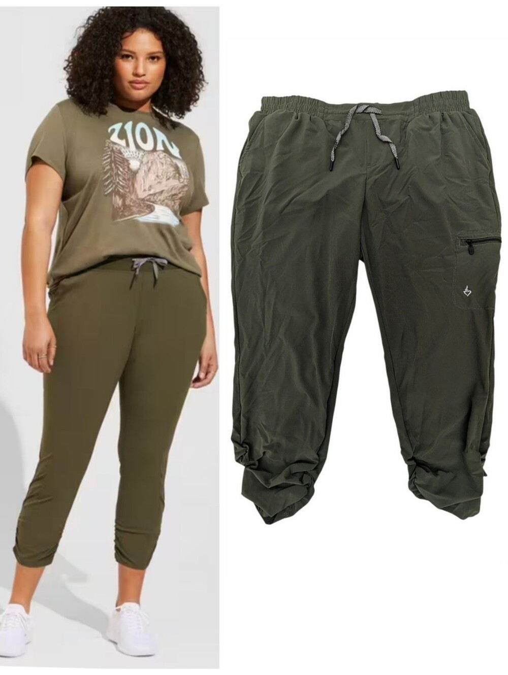 Torrid Happy Camper Crop Active Pants Size 1X Olive Green Pull-On Pockets Hopper